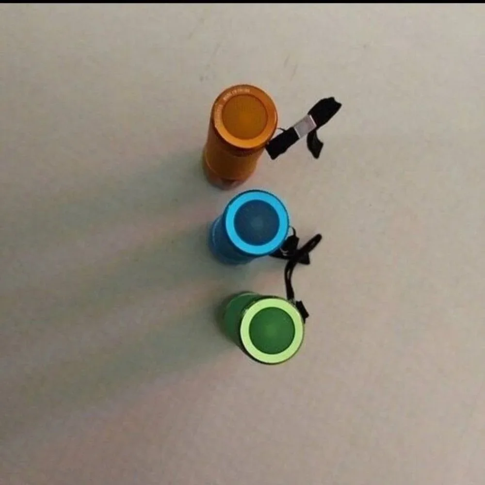 Set Of 3 Mini LED Flashlights W/Wrist Straps - Green Blue Orange - Compact -NEW